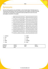 synonyms vocabulary puzzle 1