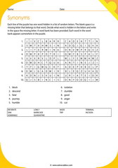 synonyms vocabulary puzzle 11