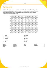 synonyms vocabulary puzzle 13