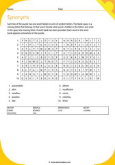synonyms vocabulary puzzle 14