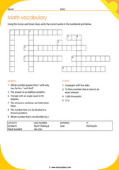 Math Vocabulary Crossword